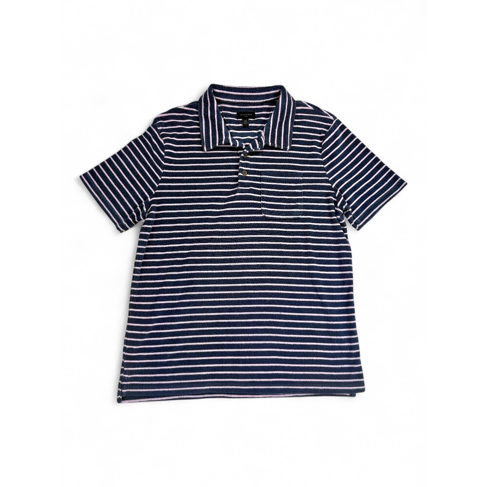 Magaschoni Men's‎ Striped Polo L Navy/Pink Knit Short Sleeve
